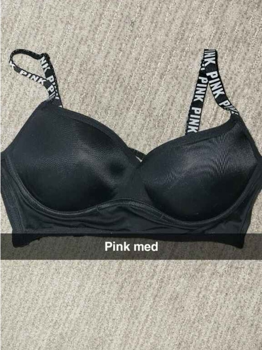 PINK Victoria's Secret Black Molded T-Shirt Bra with Logo Straps